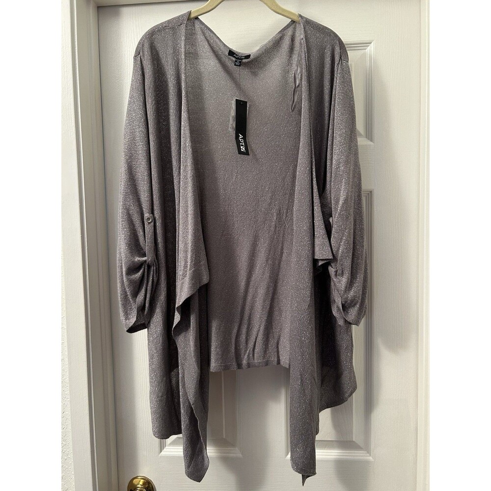 APT. 9 Women's Long Sleeve Silver Sparkly Open Front Lightweight Sweater Size 2X